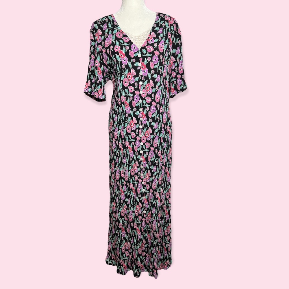 Vintage Fashion Bug Long Floral Dress with Corset Tie Back Size 22/24 cottage - Picture 2 of 15